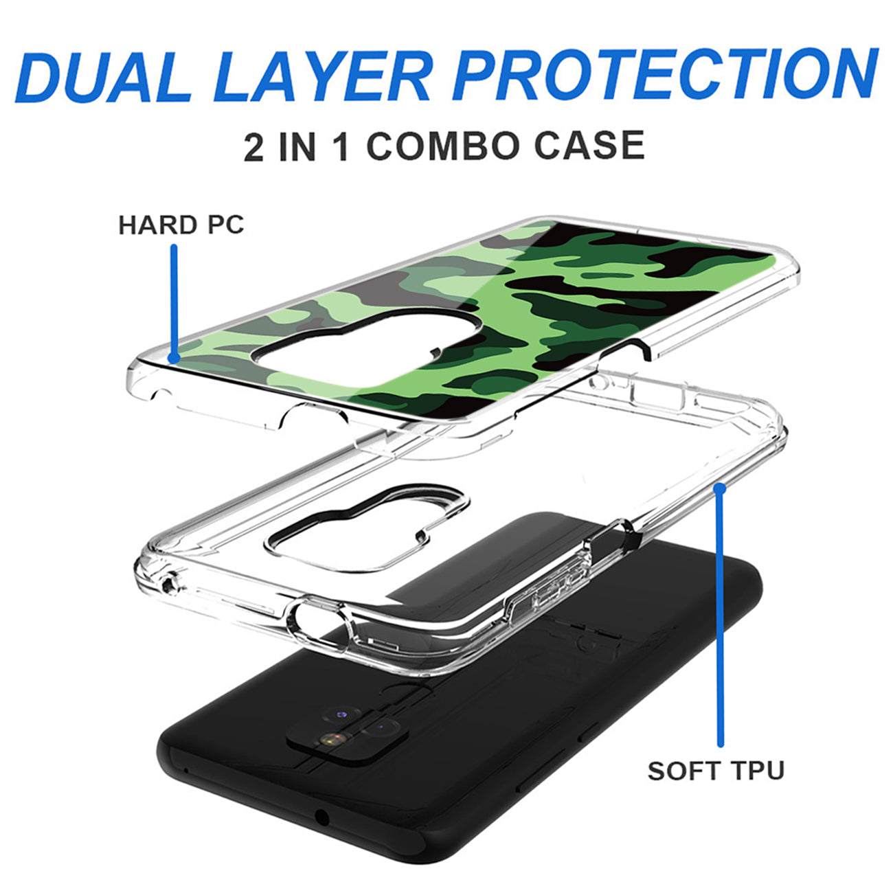Camouflage Dual Layer Hybrid Hard & Soft TPU Rubber Case for MOTOROLA G PLAY In Mint Green