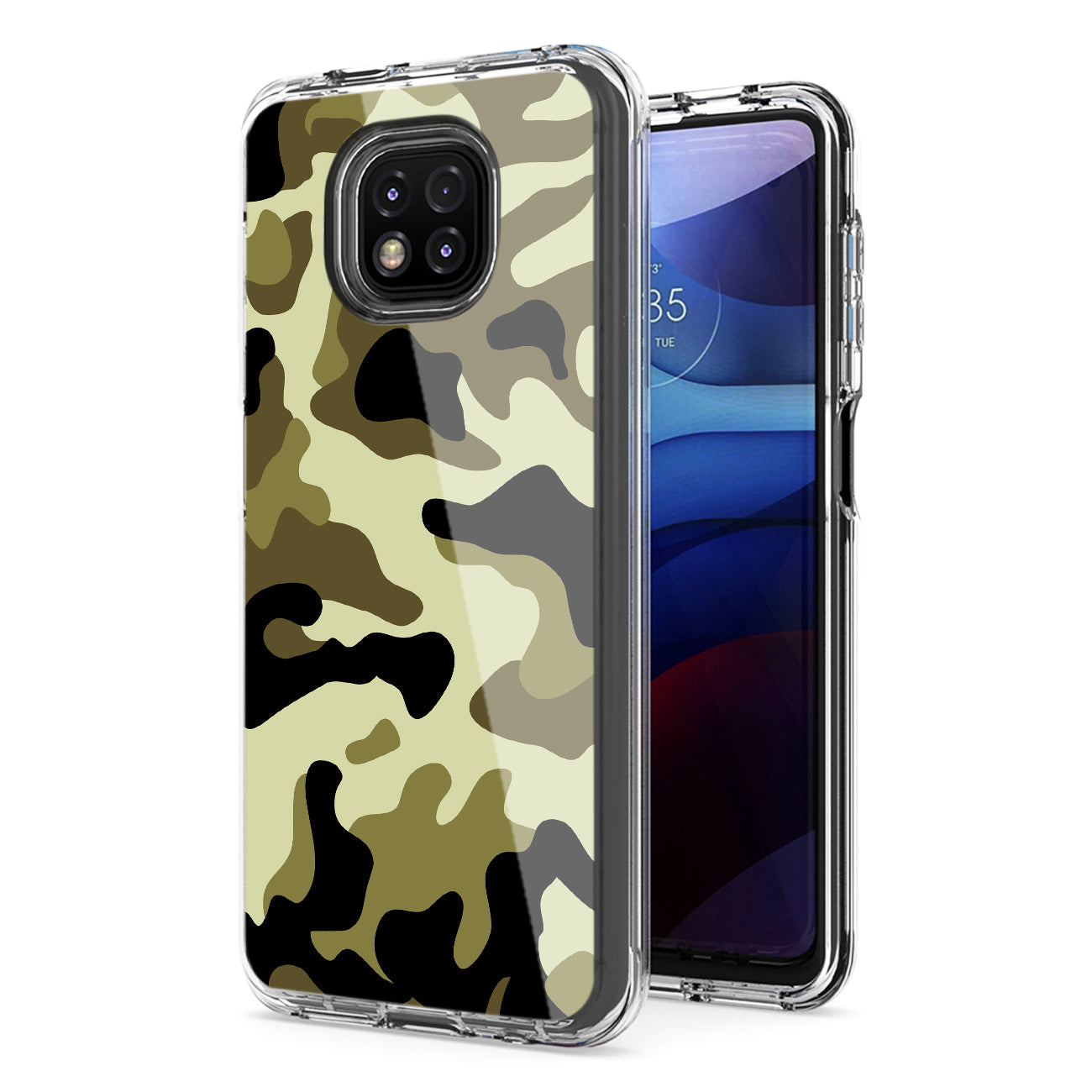 Camouflage Dual Layer Hybrid Hard & Soft TPU Rubber Case for MOTOROLA G POWER In Green