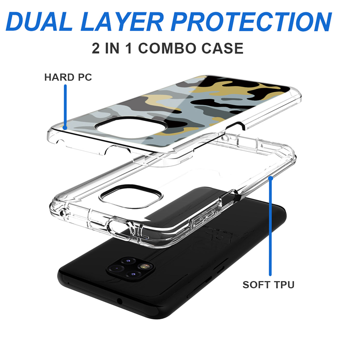 Camouflage Dual Layer Hybrid Hard & Soft TPU Rubber Case for MOTOROLA G POWER In Blue