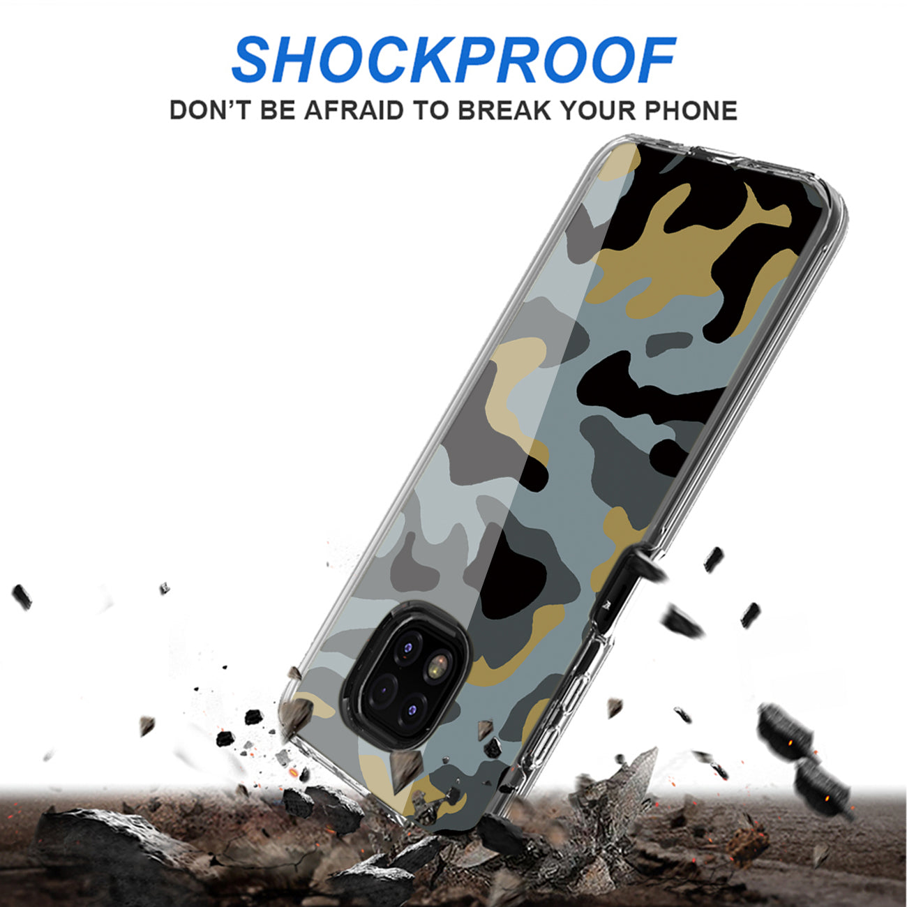 Camouflage Dual Layer Hybrid Hard & Soft TPU Rubber Case for MOTOROLA G POWER In Blue