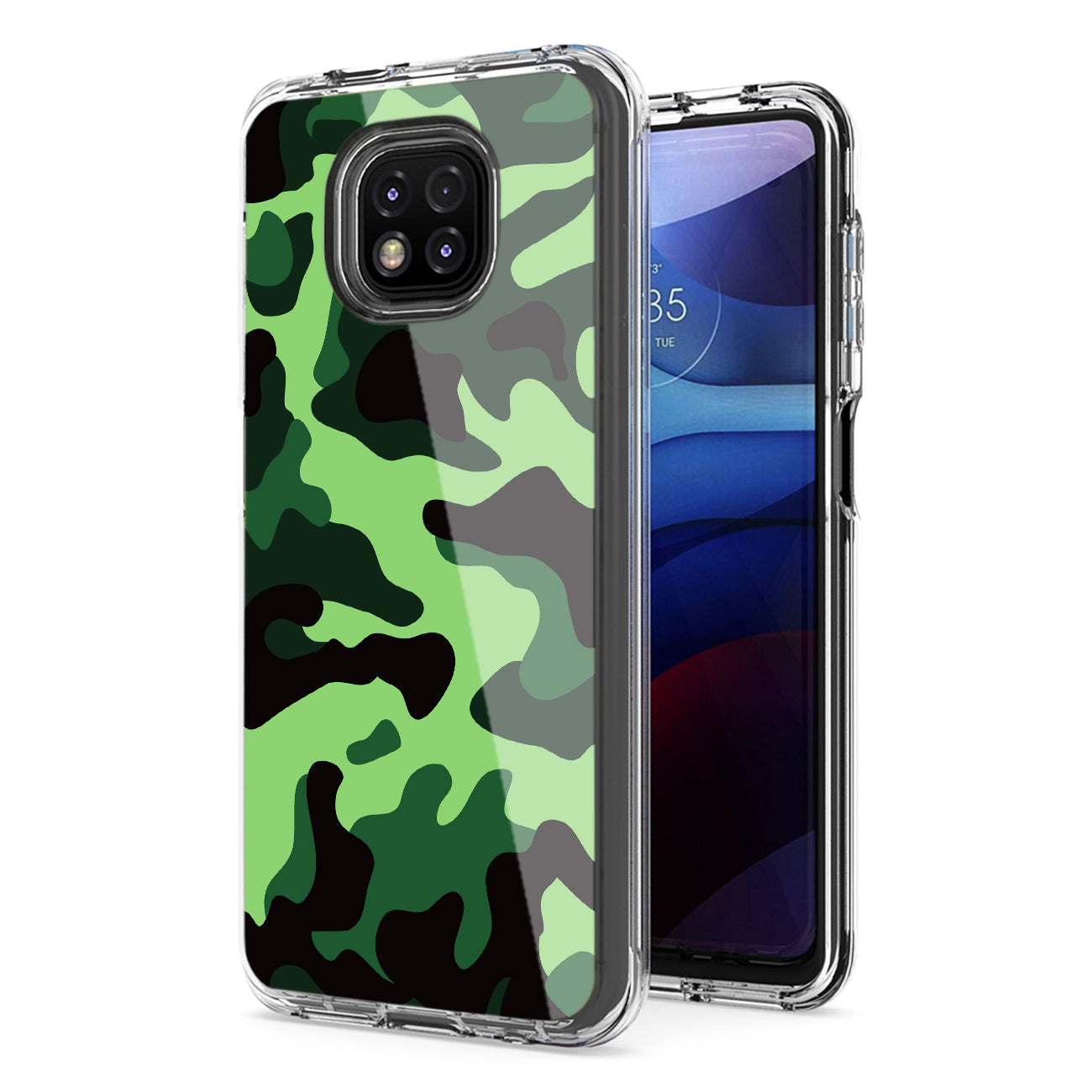 Camouflage Dual Layer Hybrid Hard & Soft TPU Rubber Case for MOTOROLA G POWER In Mint Green