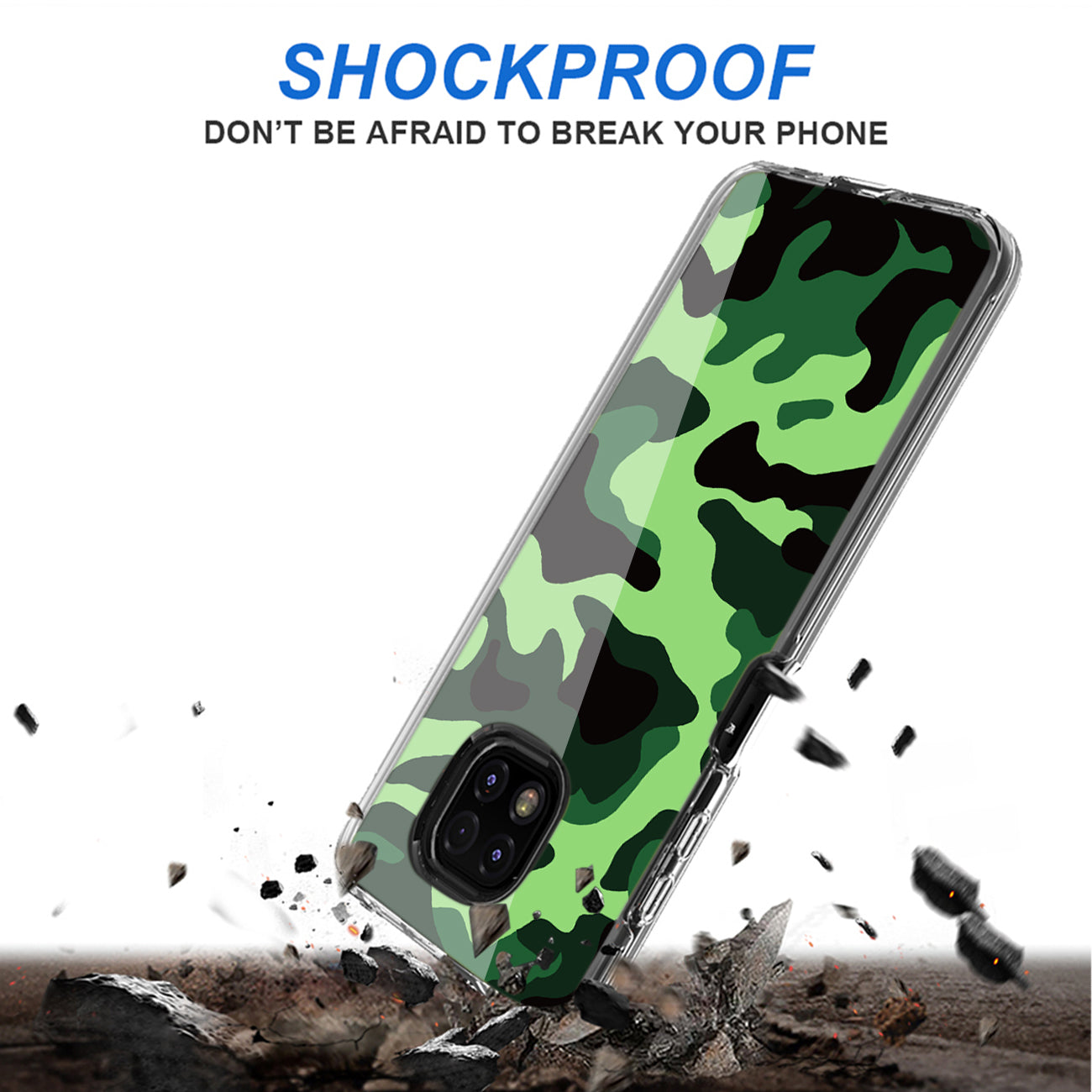 Camouflage Dual Layer Hybrid Hard & Soft TPU Rubber Case for MOTOROLA G POWER In Mint Green