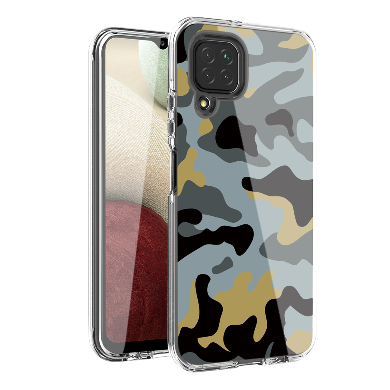 Camouflage Dual Layer Hybrid Hard & Soft TPU Rubber Case for SAMS GALAXY A12 5G In Blue