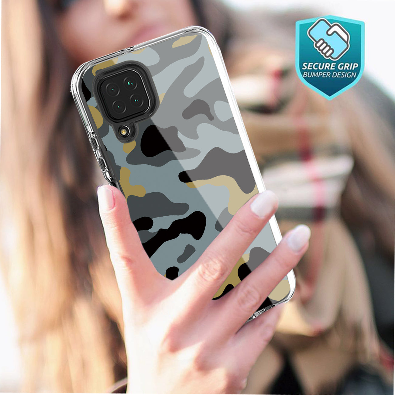 Camouflage Dual Layer Hybrid Hard & Soft TPU Rubber Case for SAMS GALAXY A12 5G In Blue