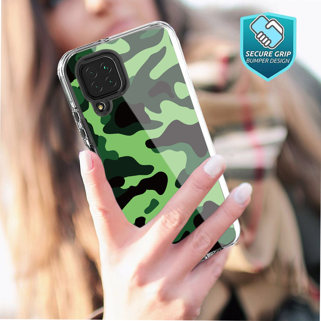 Camouflage Dual Layer Hybrid Hard & Soft TPU Rubber Case for SAMS GALAXY A12 5G In Mint Green