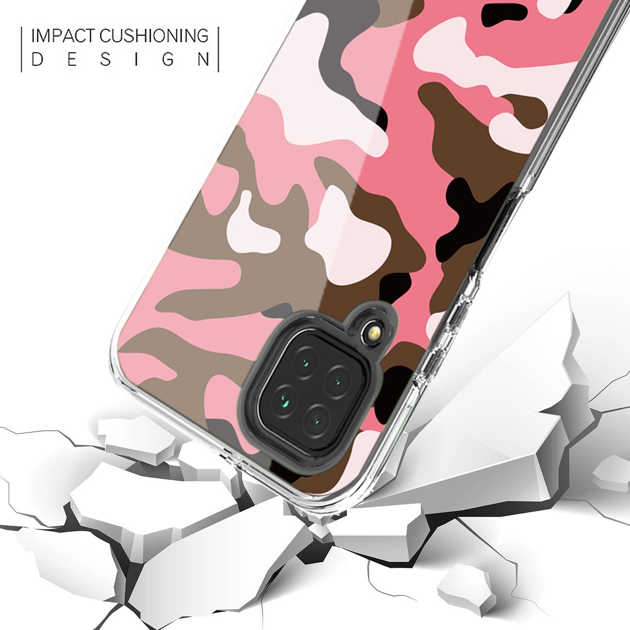 Camouflage Dual Layer Hybrid Hard & Soft TPU Rubber Case for SAMS GALAXY A12 5G In Pink