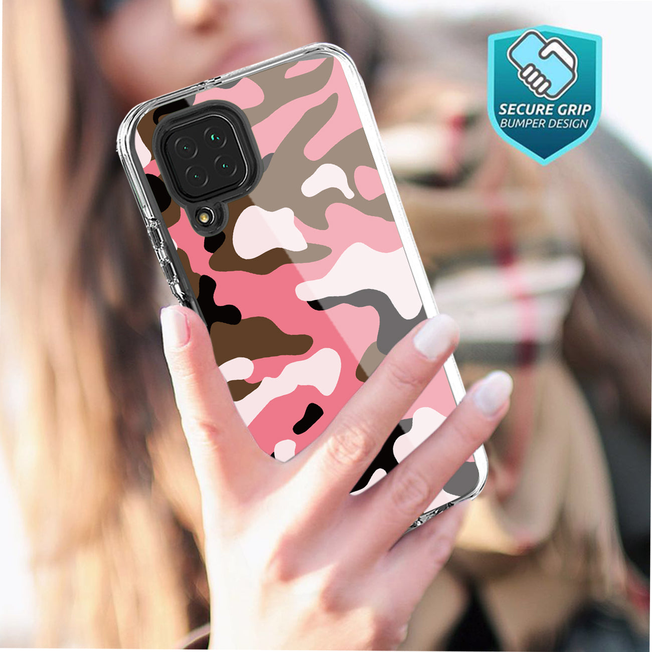 Camouflage Dual Layer Hybrid Hard & Soft TPU Rubber Case for SAMS GALAXY A12 5G In Pink