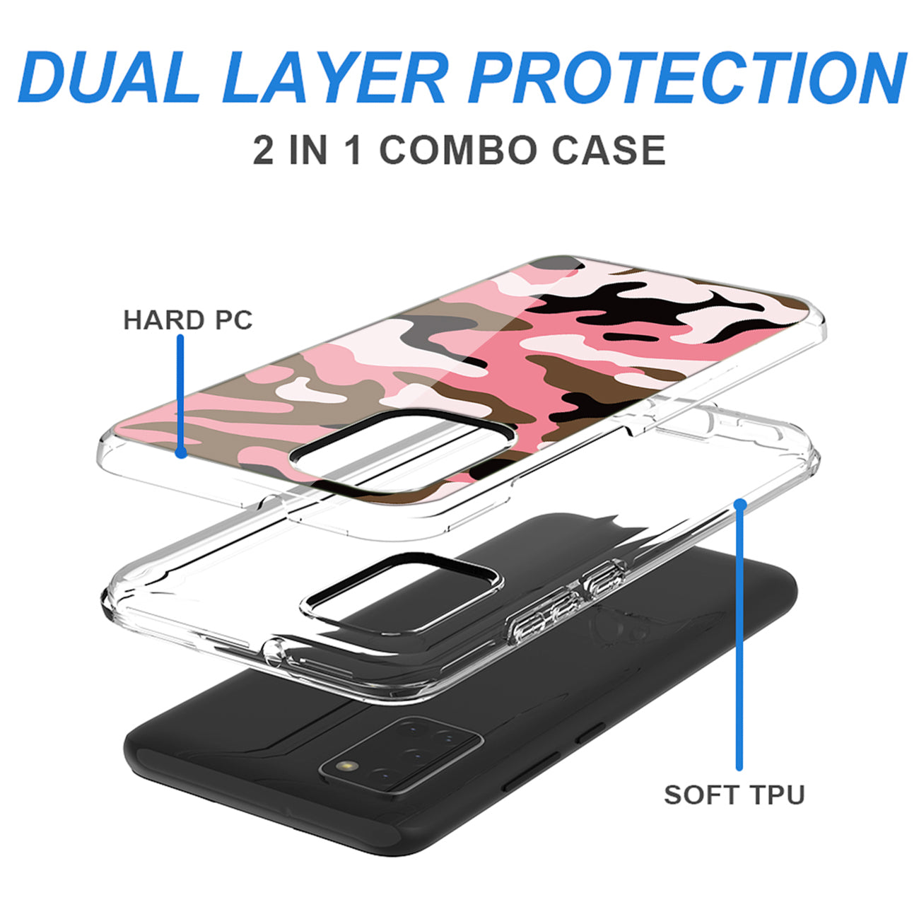 Camouflage Dual Layer Hybrid Hard & Soft TPU Rubber Case for SAMS GALAXY A31 In Pink