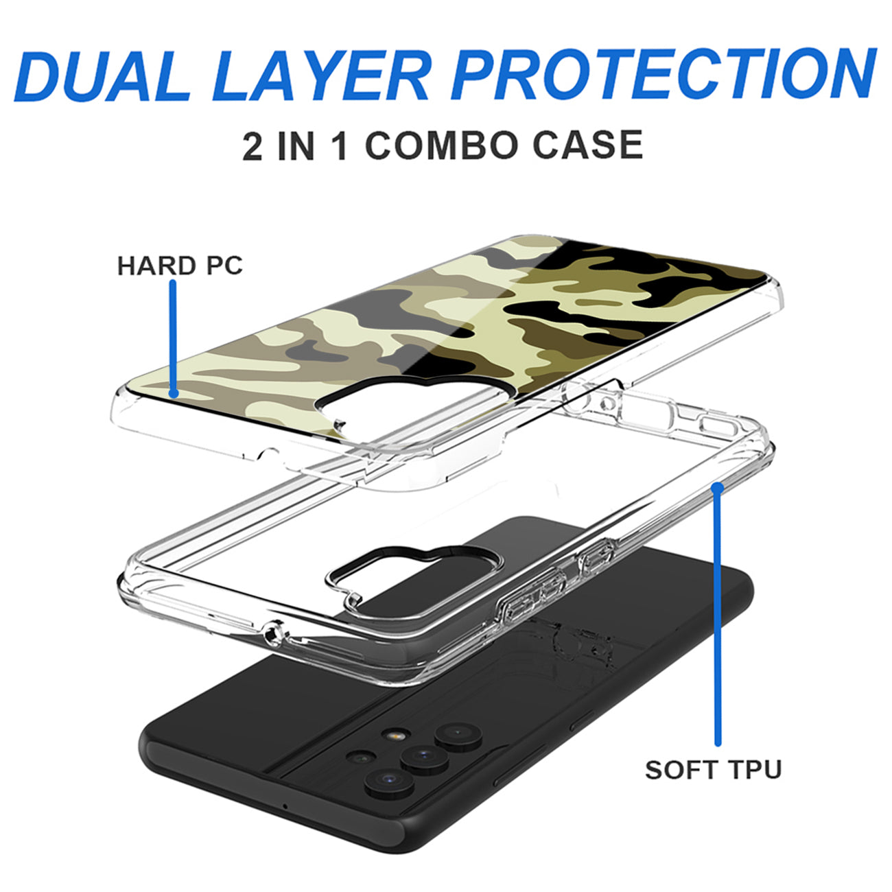 Camouflage Dual Layer Hybrid Hard & Soft TPU Rubber Case for SAMS GALAXY A32 5G In Green