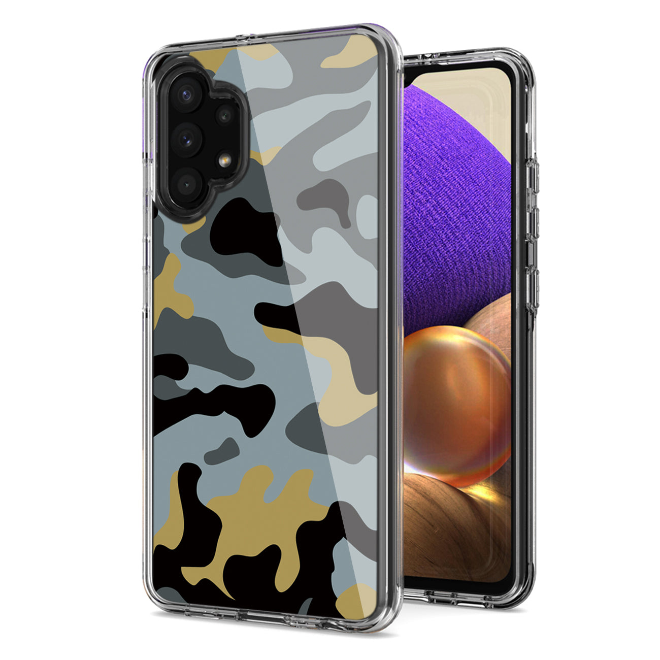 Camouflage Dual Layer Hybrid Hard & Soft TPU Rubber Case for SAMS GALAXY A32 5G In Blue
