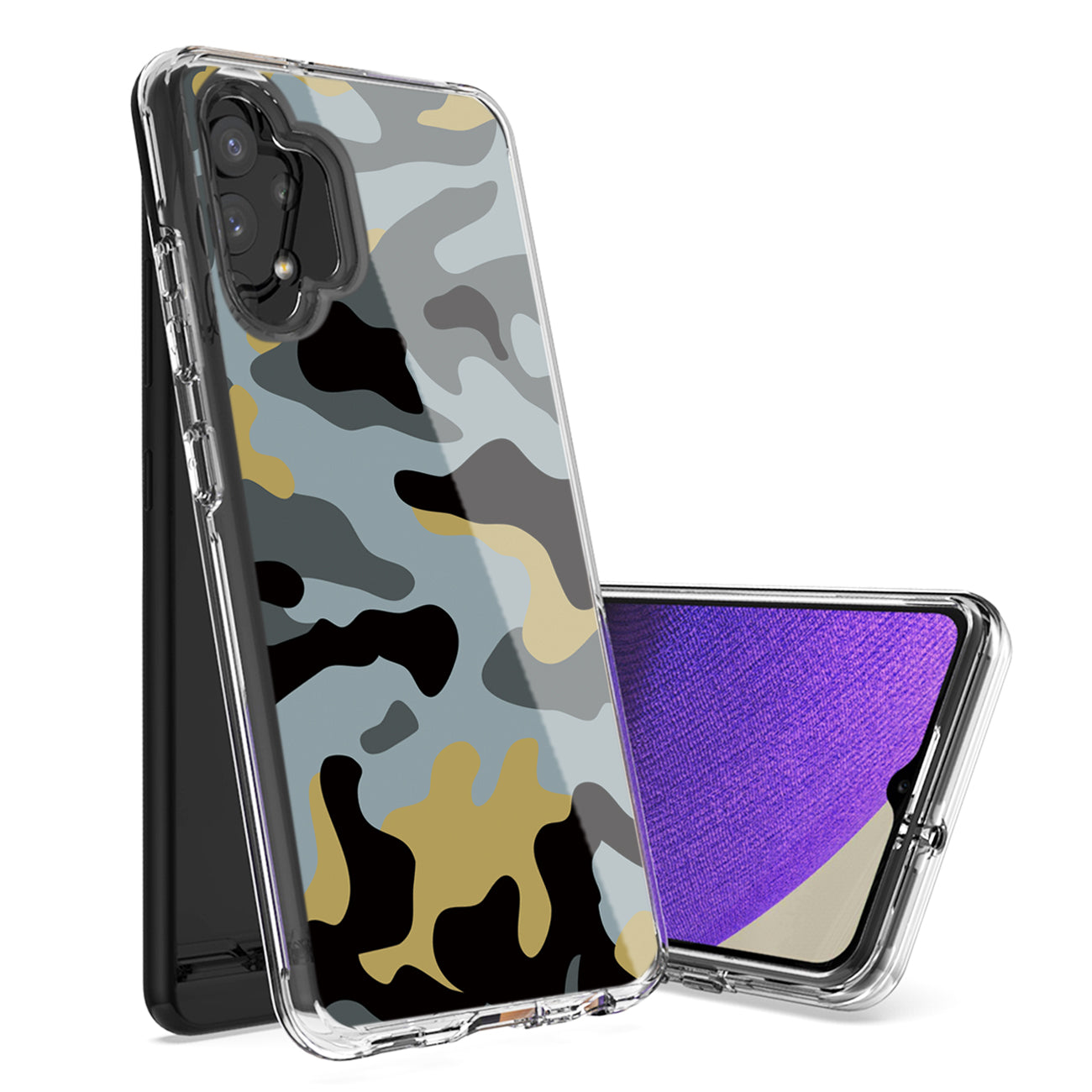 Camouflage Dual Layer Hybrid Hard & Soft TPU Rubber Case for SAMS GALAXY A32 5G In Blue