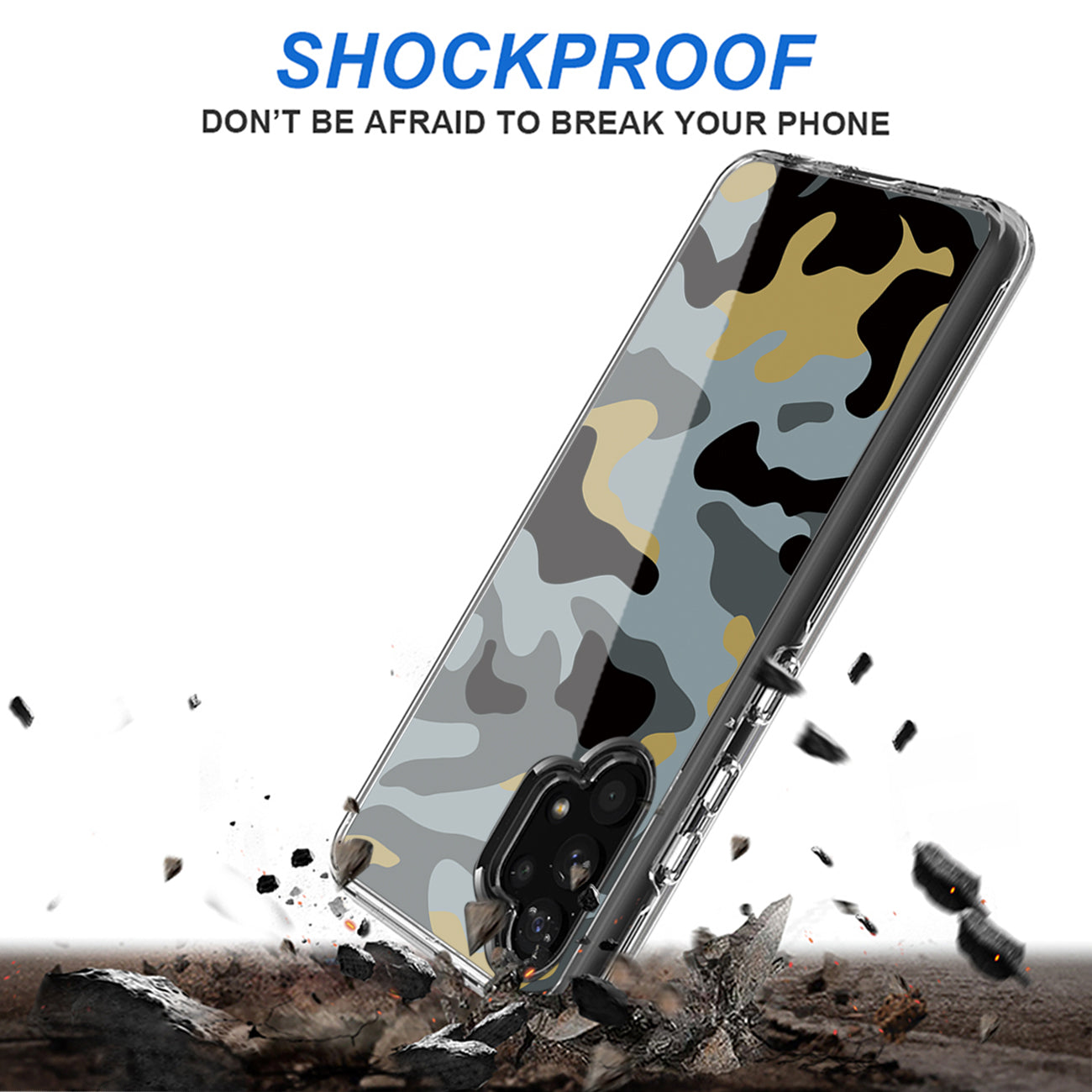 Camouflage Dual Layer Hybrid Hard & Soft TPU Rubber Case for SAMS GALAXY A32 5G In Blue