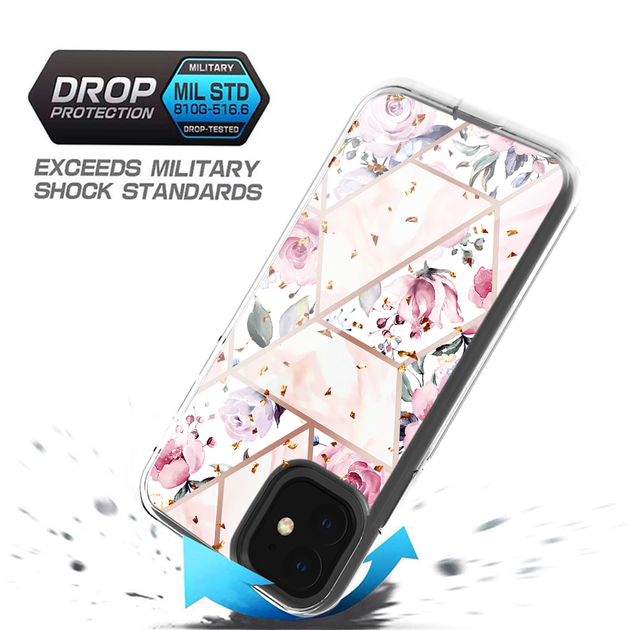 Flower Design Dual Layer Hybrid Hard & Soft TPU Rubber Case for IPH 11 In Pink Base Flower