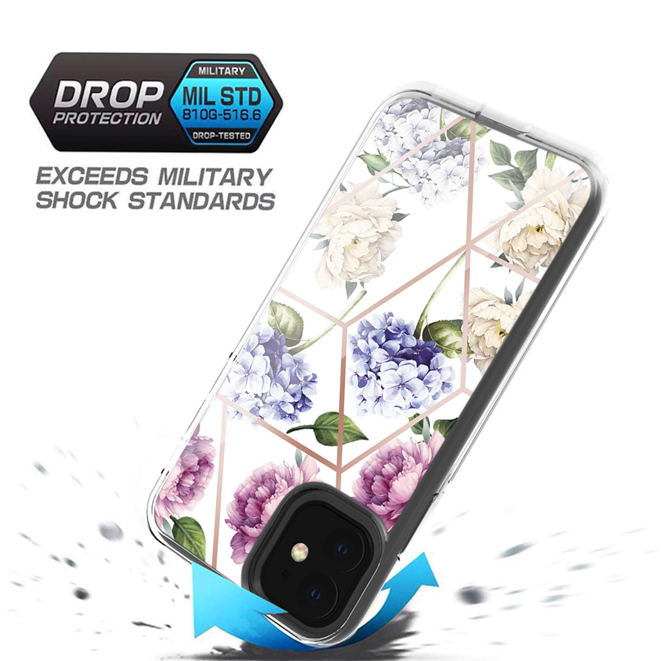 Flower Design Dual Layer Hybrid Hard & Soft TPU Case for IPH12/IPH12 PRO In Light Purple Base Flower