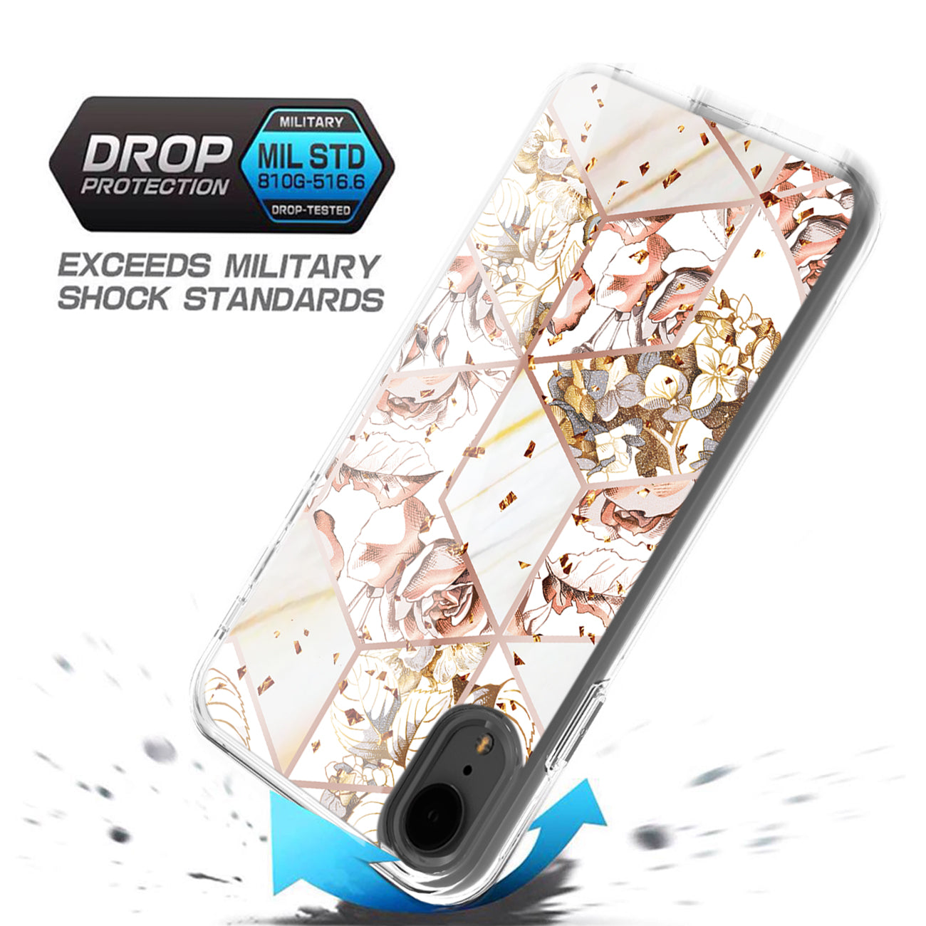 Flower Design Dual Layer Hybrid Hard & Soft TPU Rubber Case for IPH XR In White Base Flower