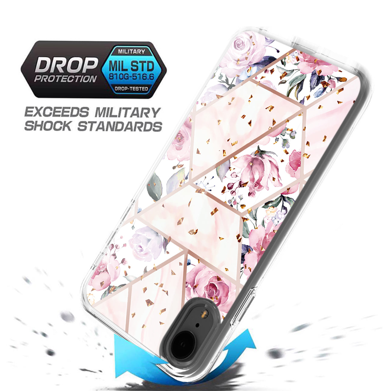 Flower Design Dual Layer Hybrid Hard & Soft TPU Rubber Case for IPH XR In Pink Base Flower
