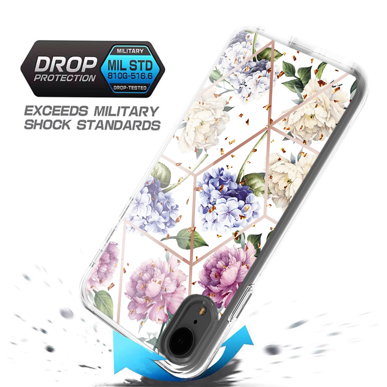 Flower Design Dual Layer Hybrid Hard & Soft TPU Rubber Case for IPH XR In Light Purple Base Flower