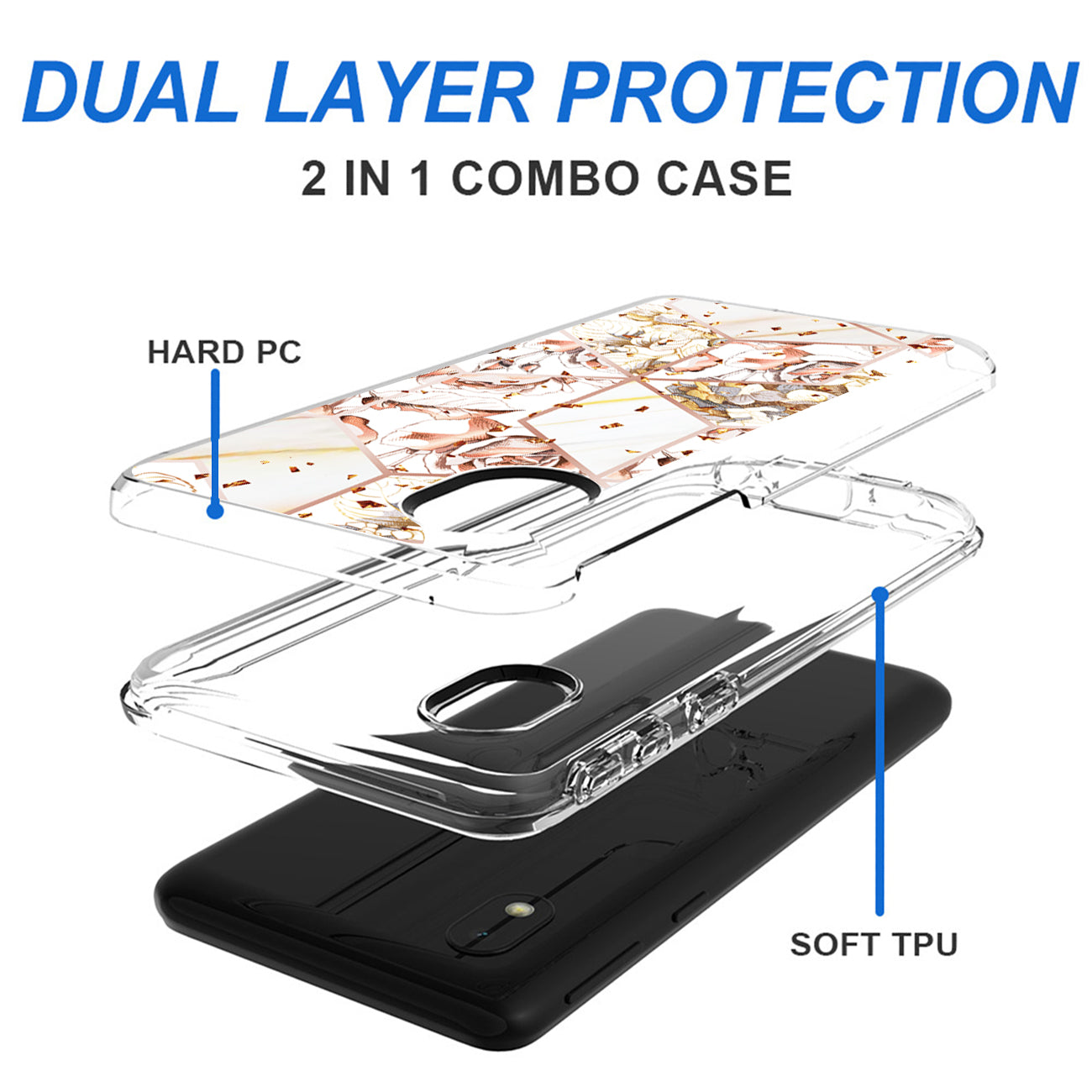 Flower Design Dual Layer Hybrid Hard & Soft TPU Case for SAMS GALAXY A01 CORE In White Base Flower