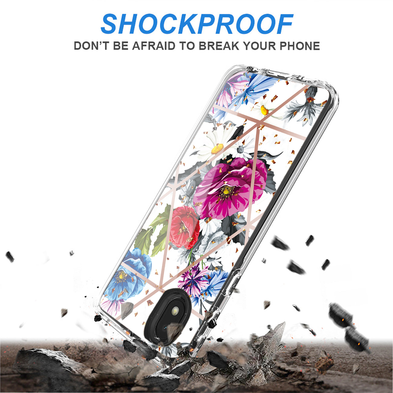 Flower Design Dual Layer Hybrid Hard & Soft TPU Case for SAMS GALAXY A01 CORE In Blue Base flower