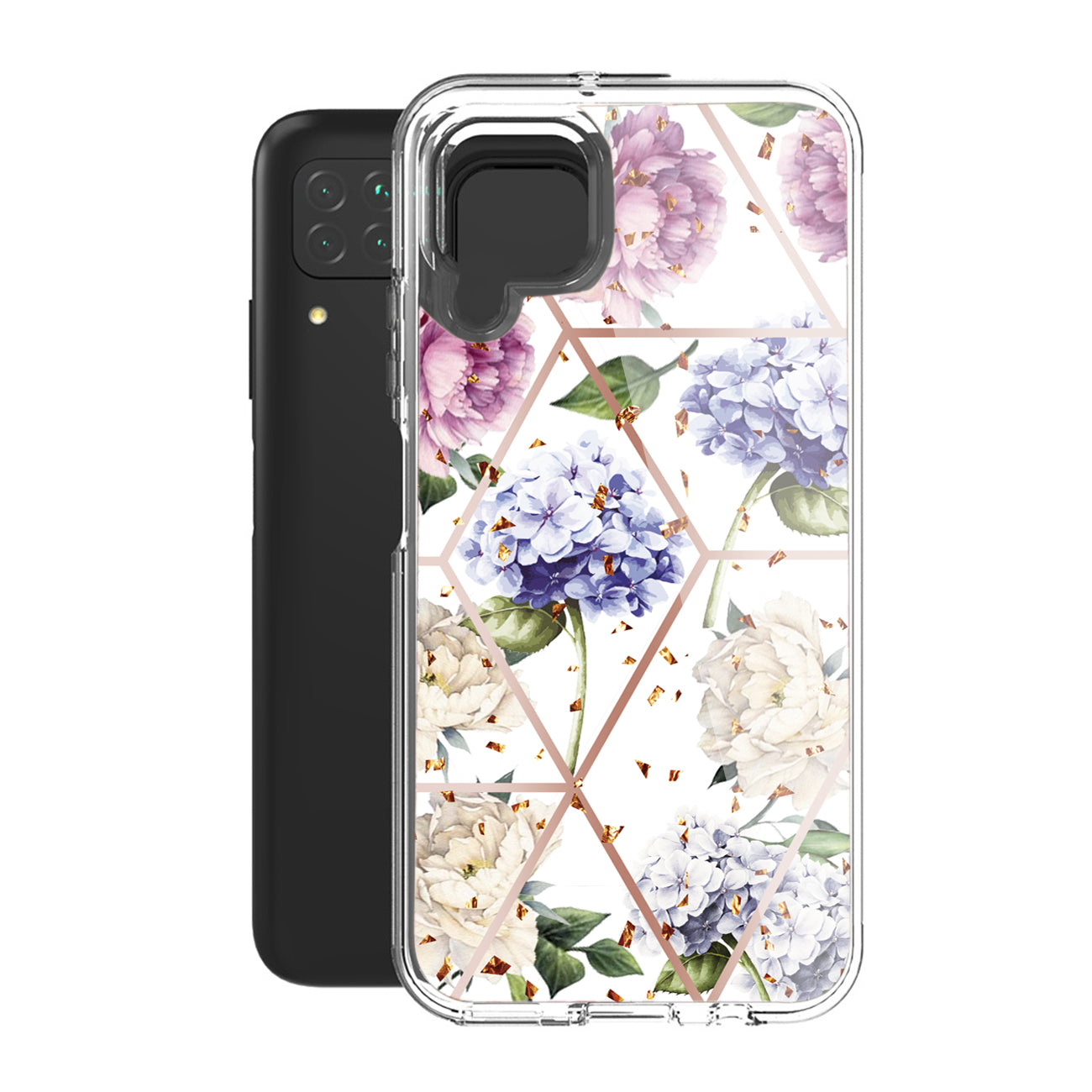 Flower Design Dual Layer Hard & Soft TPU Case for SAMS GALAXY A12 5G In Light Purple Base Flower