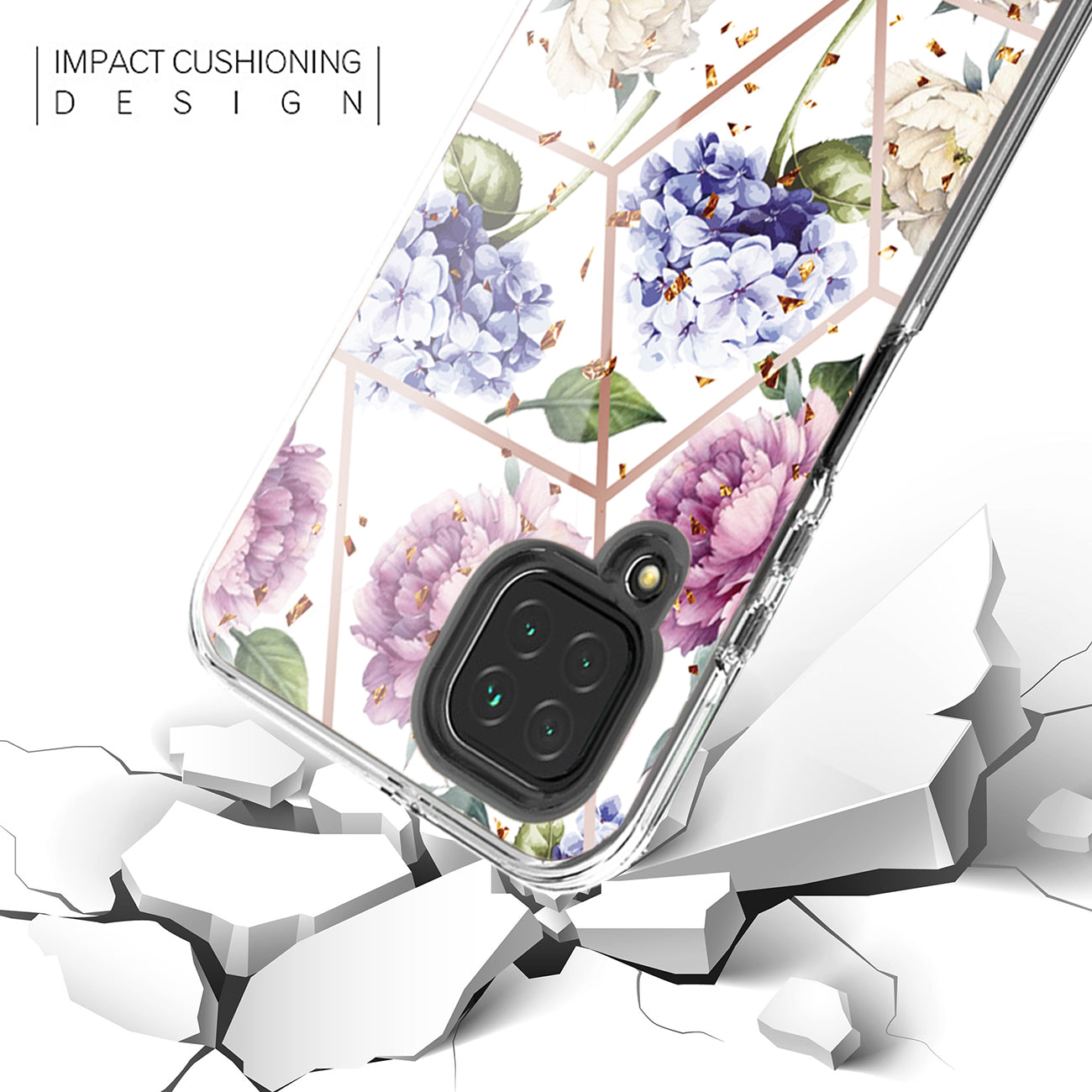Flower Design Dual Layer Hard & Soft TPU Case for SAMS GALAXY A12 5G In Light Purple Base Flower