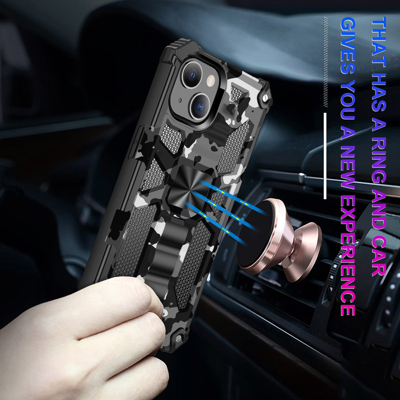 Case TPU With Built-in Kickstand Magnetic Mount Apple iPhone 13 Camouflage