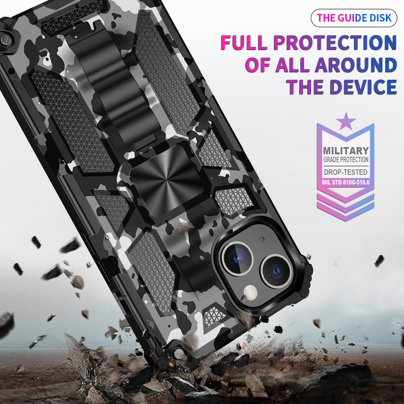 Case TPU With Built-in Kickstand Magnetic Mount Apple iPhone 13 Camouflage
