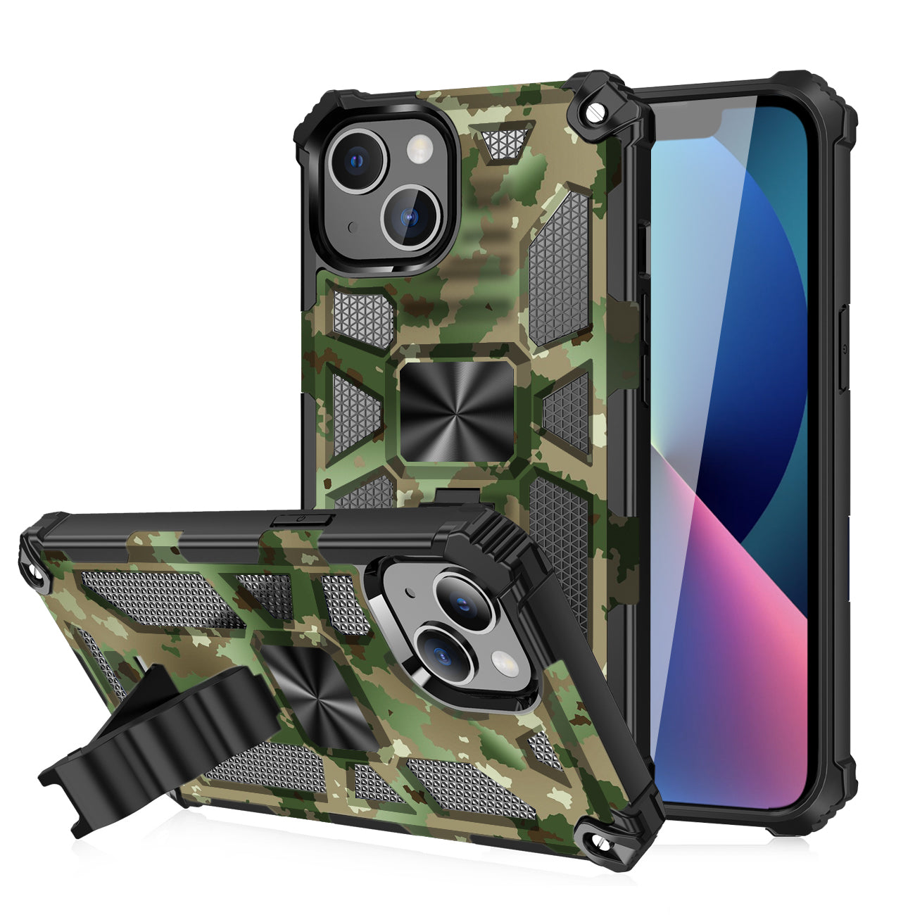 Case TPU With Built-In Kickstand Magnetic Mount Apple iPhone 13 Camouflage