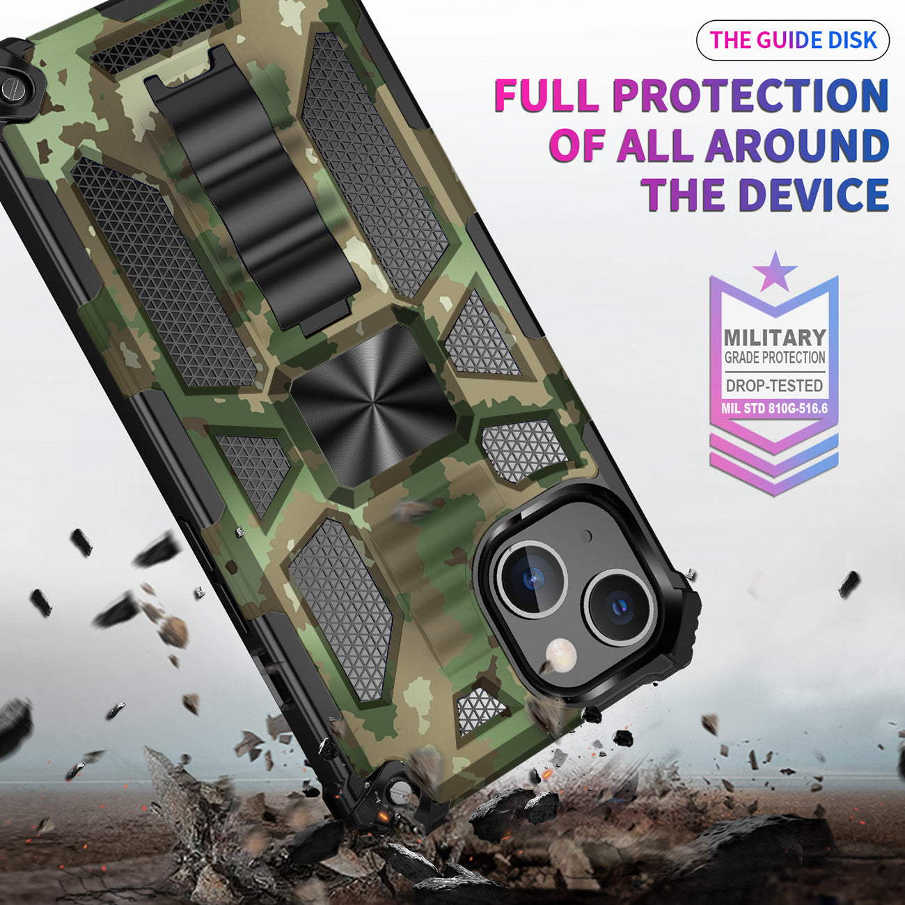 Case TPU With Built-In Kickstand Magnetic Mount Apple iPhone 13 Camouflage