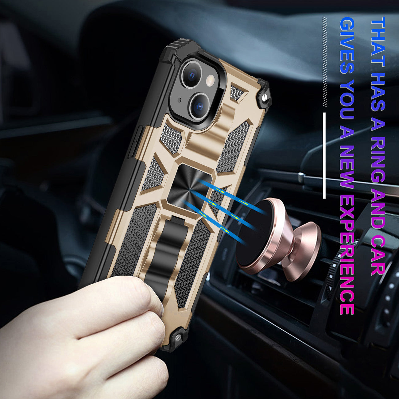 Case TPU With Built-In Kickstand Magnetic Mount Apple iPhone 13 Gold Color