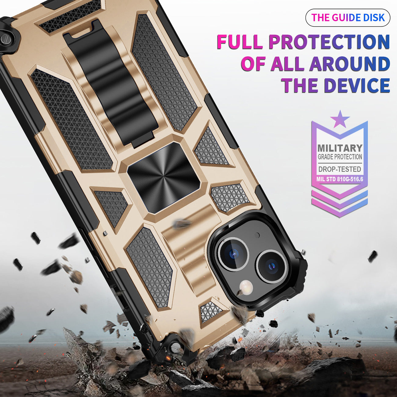 Case TPU With Built-In Kickstand Magnetic Mount Apple iPhone 13 Gold Color