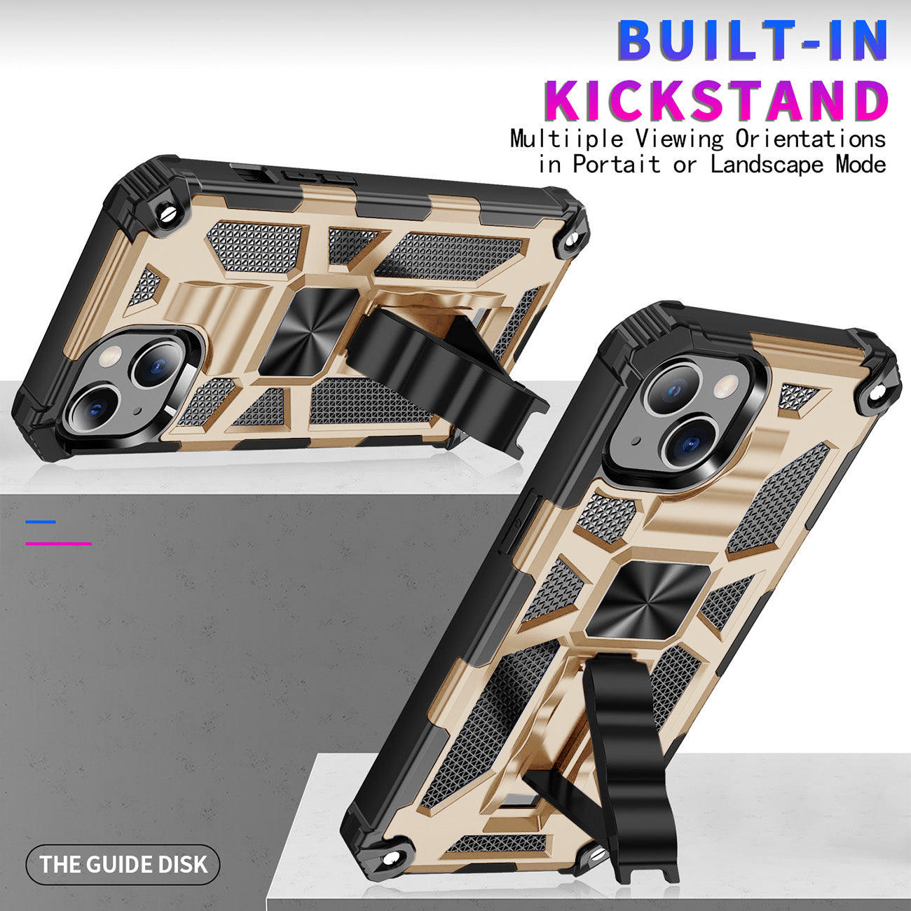 Case TPU With Built-In Kickstand Magnetic Mount Apple iPhone 13 Gold Color
