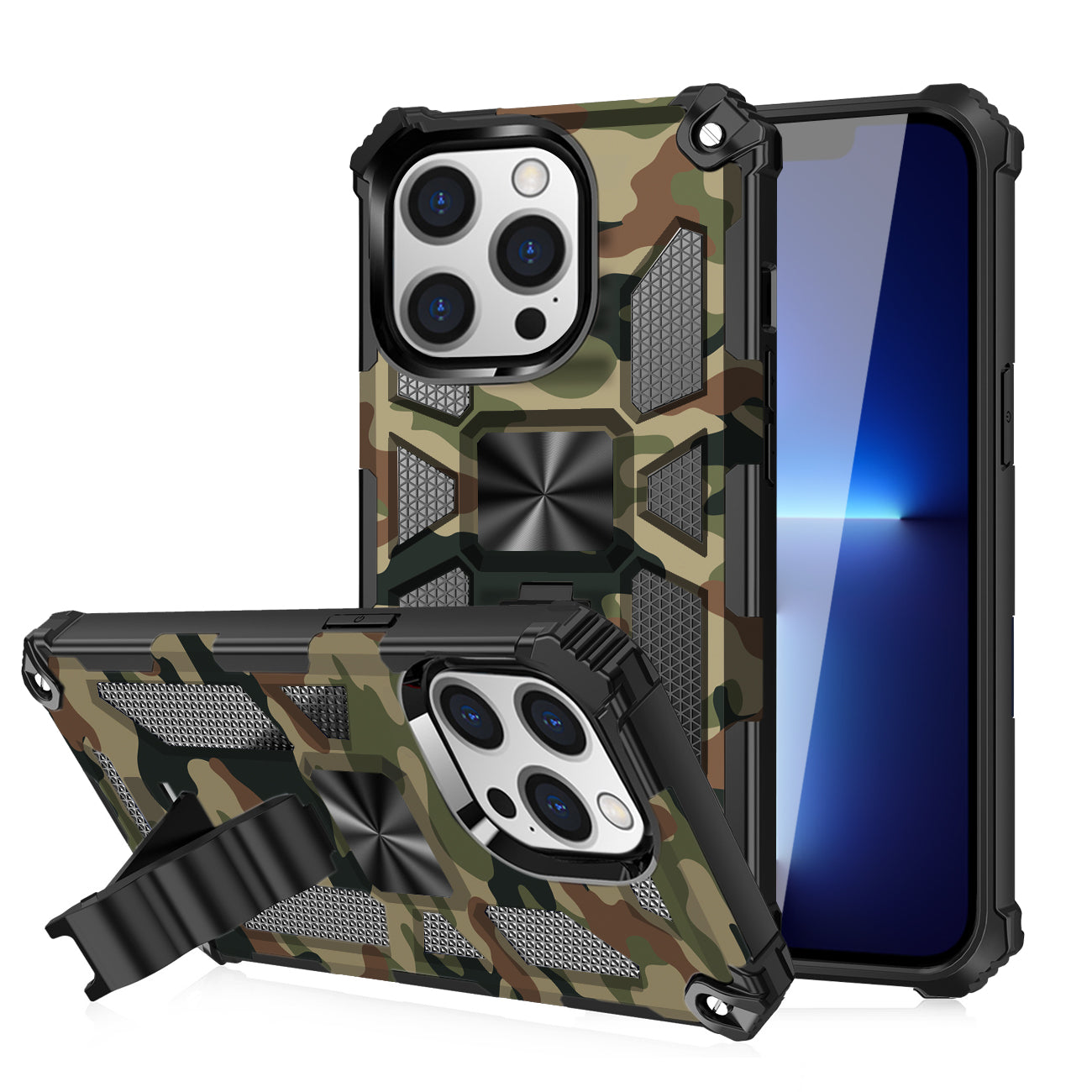 Built-in Kickstand TPU Case with Magnetic Mount for APPLE IPHONE 13 PRO MAX in Camouflage