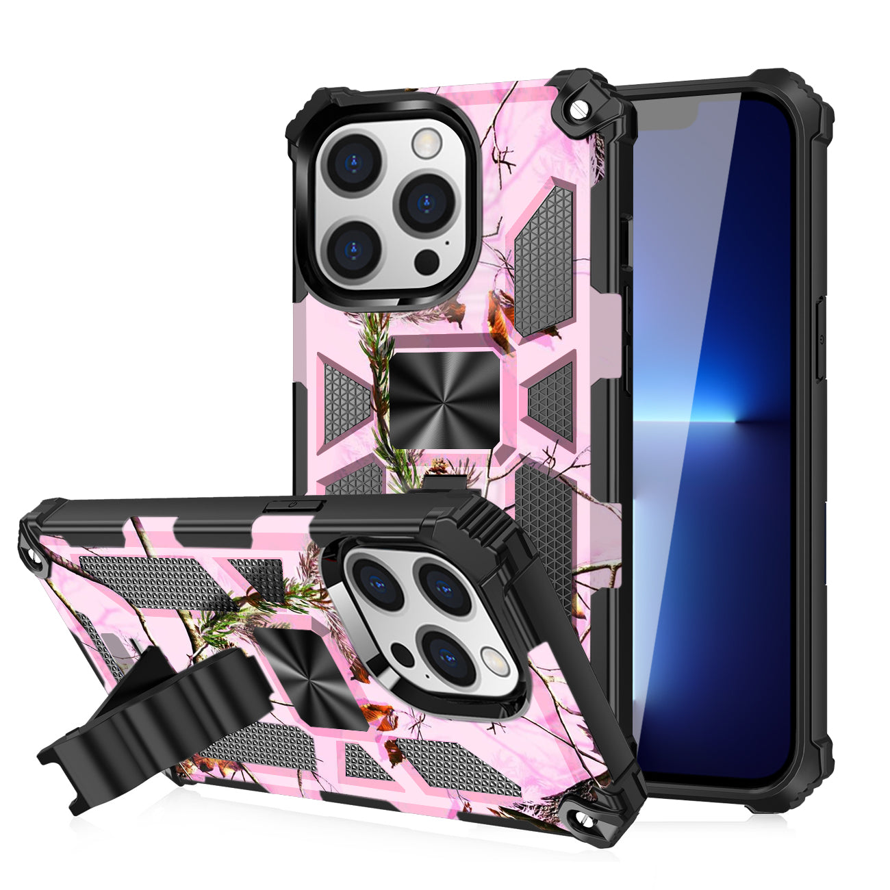 Case TPU Built-In Kickstand With Magnetic Mount Tree Leaf Patterns Apple iPhone 13 Pro Max
