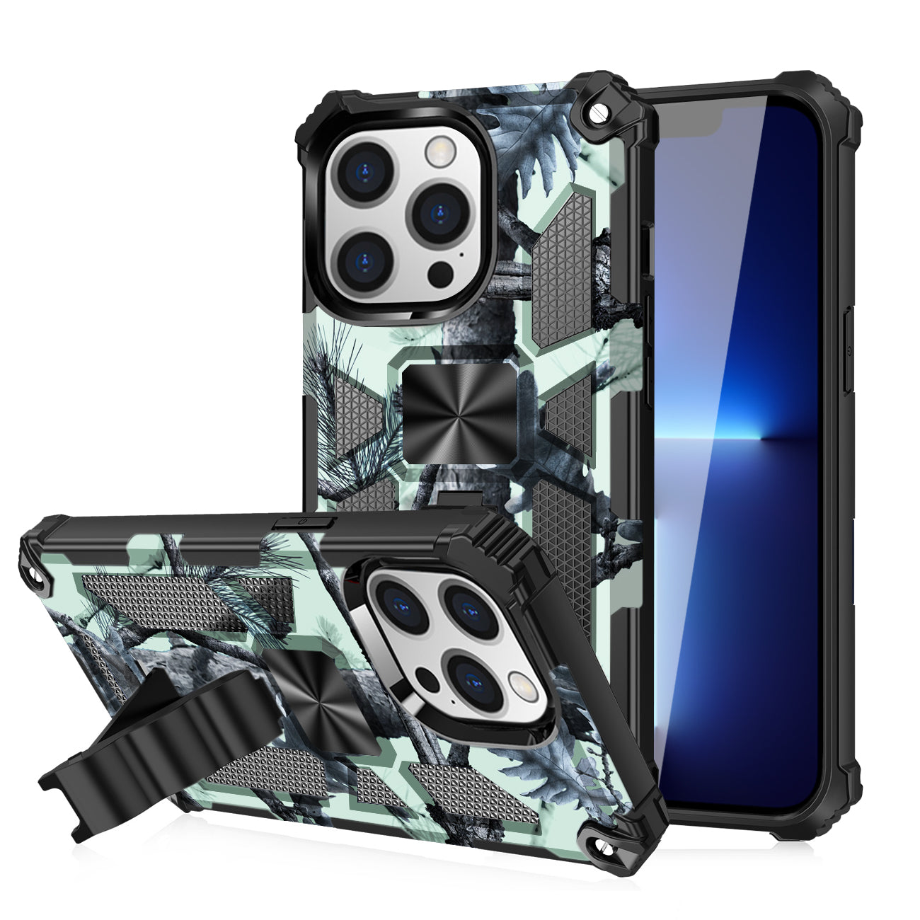 Case TPU Built-In Kickstand With Magnetic Mount Tree Leaf Patterns Apple iPhone 13 Pro Max