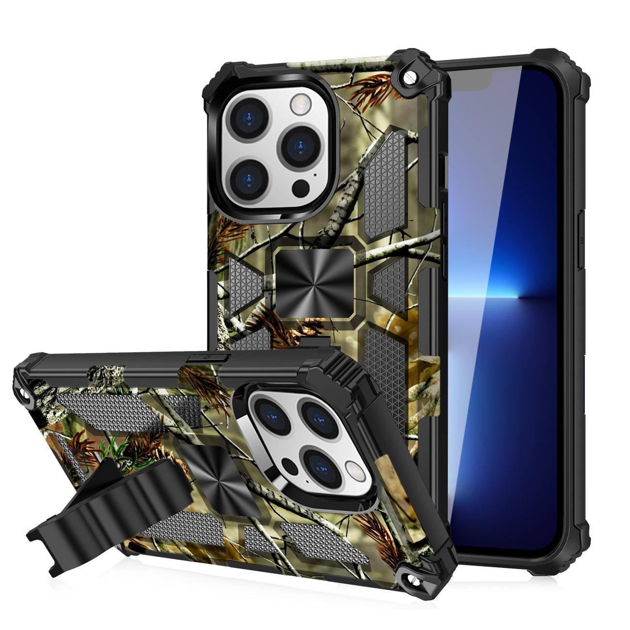 Case TPU Built-In Kickstand With Magnetic Mount Tree Leaf Patterns Apple iPhone 13 Pro Max