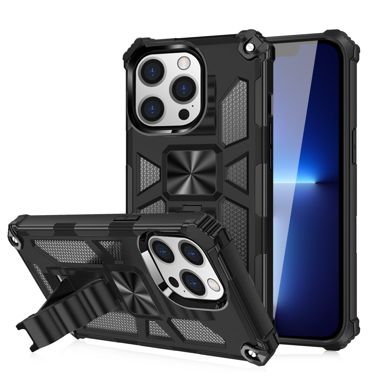 Case TPU With Built-in Kickstand Magnetic Mount Apple iPhone 13 Pro Max Black Color