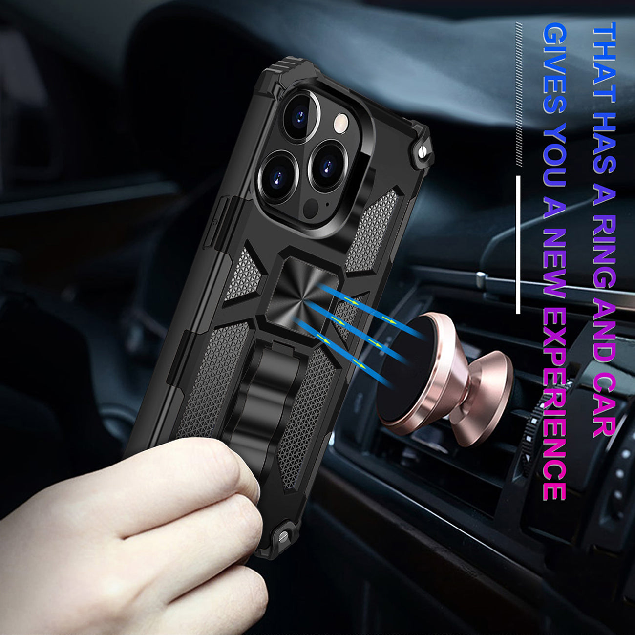 Case TPU With Built-in Kickstand Magnetic Mount Apple iPhone 13 Pro Max Black Color