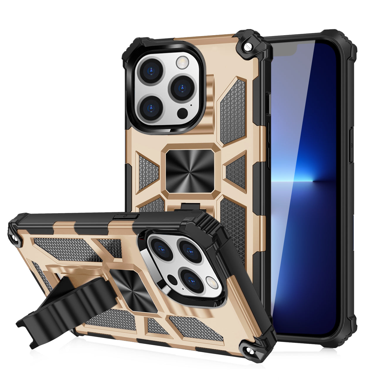 Case TPU Built-In Kickstand With Magnetic Mount Apple iPhone 13 Pro Max Gold Color
