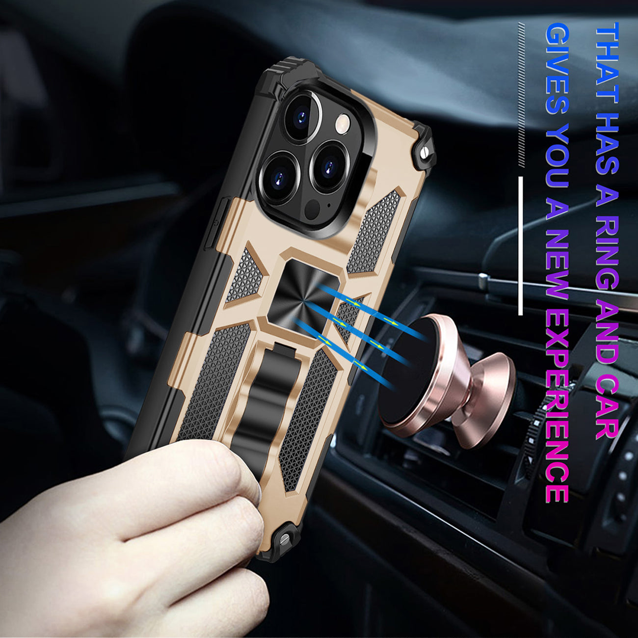 Case TPU Built-In Kickstand With Magnetic Mount Apple iPhone 13 Pro Max Gold Color