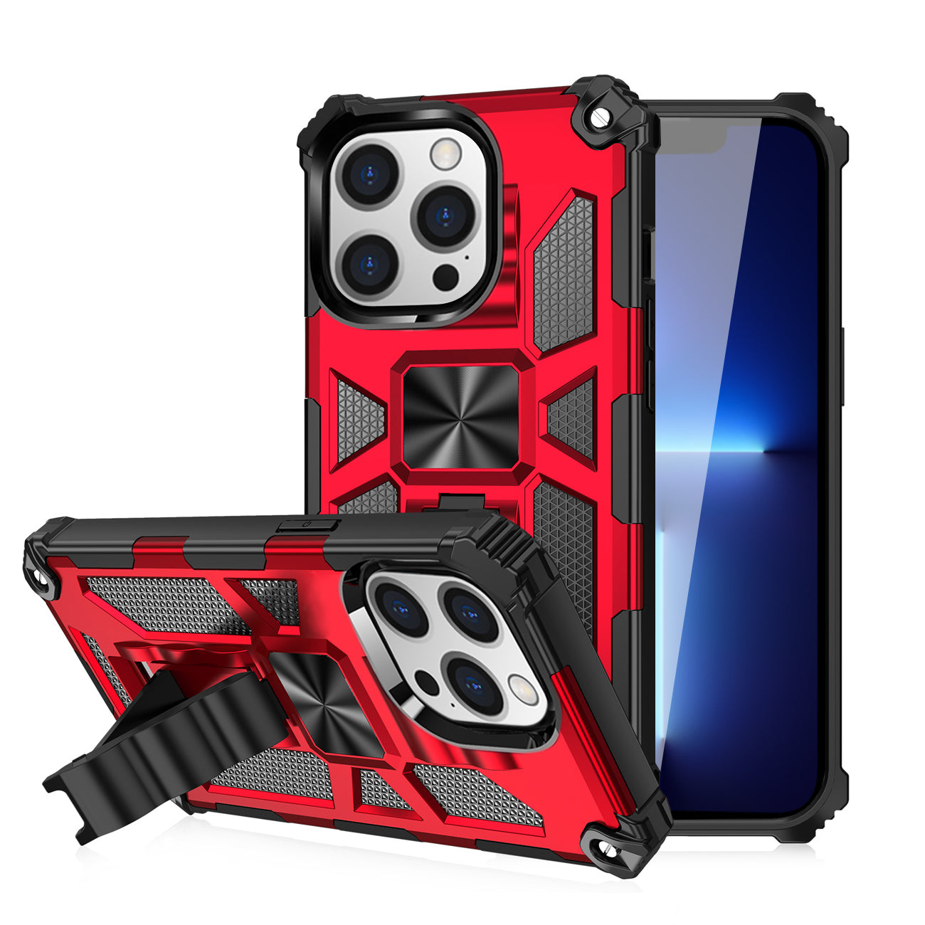 Case TPU Built-In Kickstand With Magnetic Mount Apple iPhone 13 Pro Max Red Color