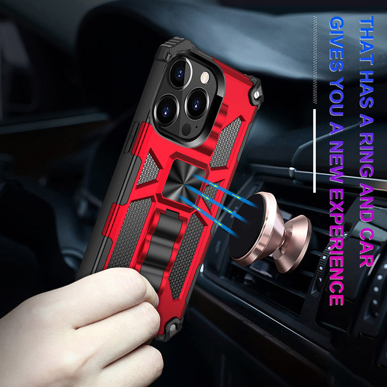 Case TPU Built-In Kickstand With Magnetic Mount Apple iPhone 13 Pro Max Red Color