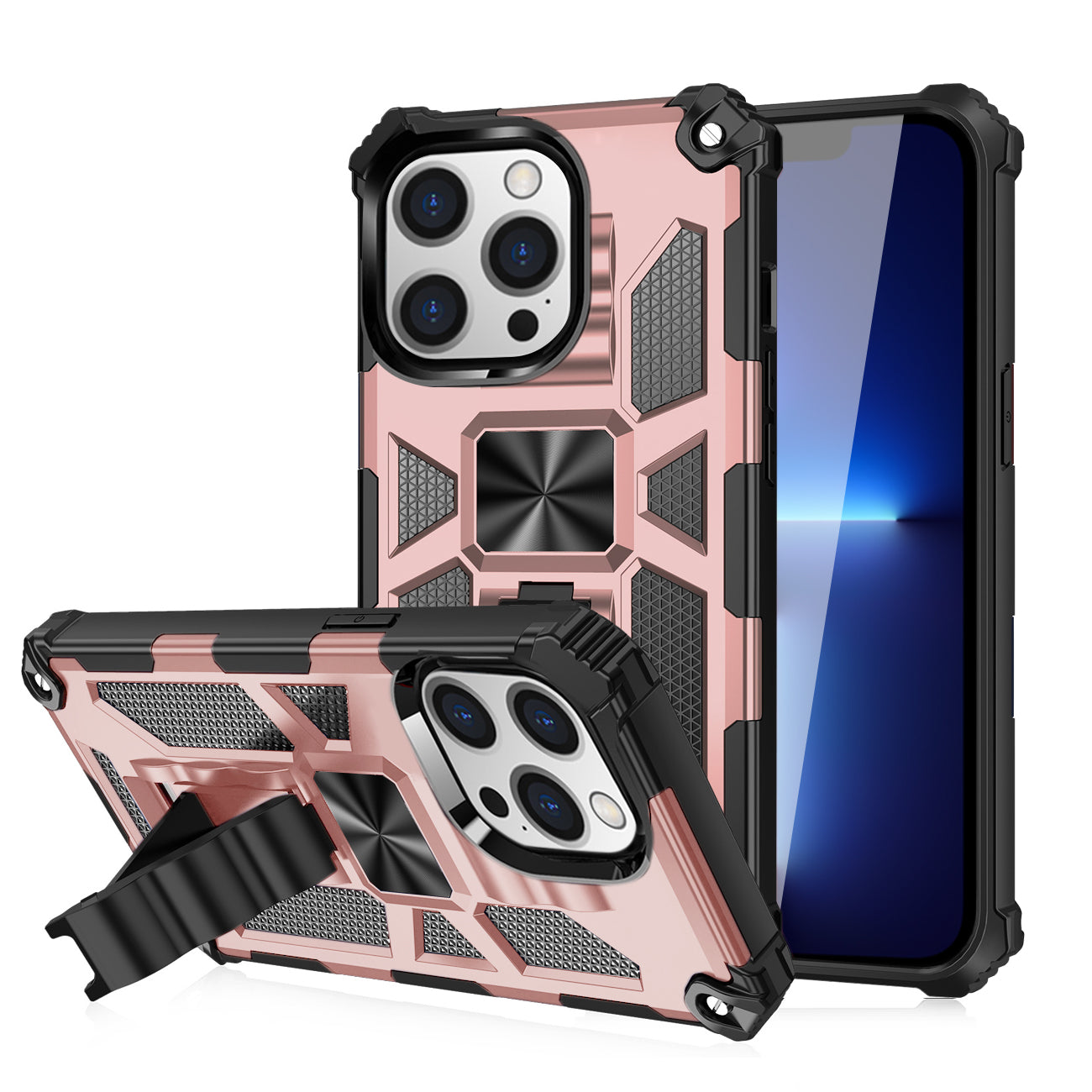 Case TPU Built-In Kickstand With Magnetic Mount Apple iPhone 13 Pro Max Rose Gold Color