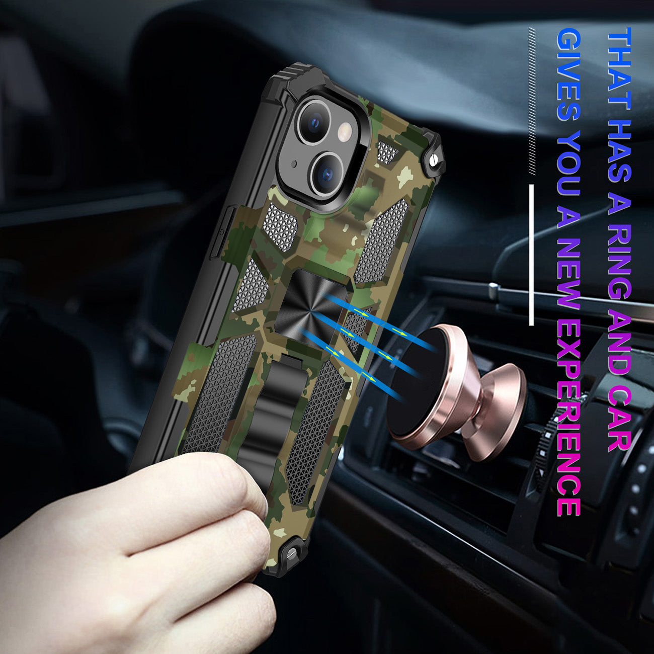 Case TPU With Built-In Kickstand Magnetic Mount Apple iPhone 13 Mini Camouflage
