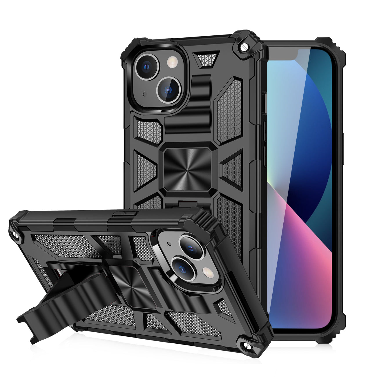 Case TPU With Built-In Kickstand Magnetic Mount Apple iPhone 13 Mini Black Color
