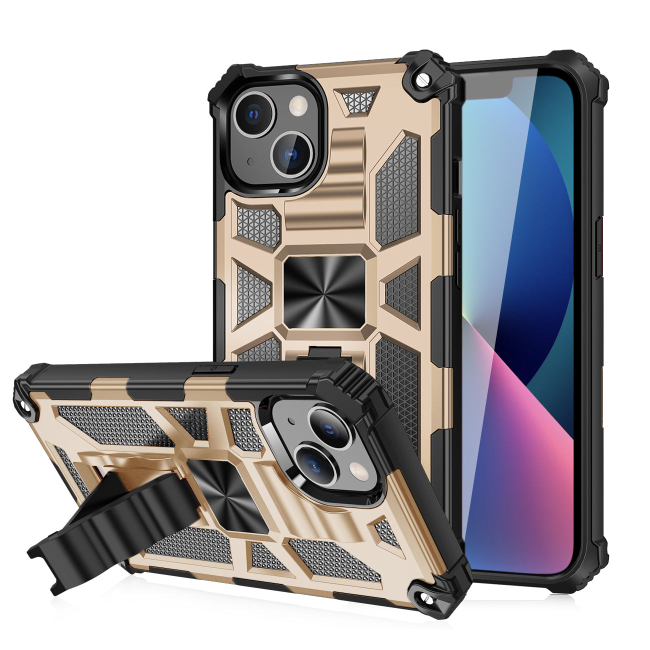 Case TPU With Built-In Kickstand Magnetic Mount Apple iPhone 13 Mini Gold Color