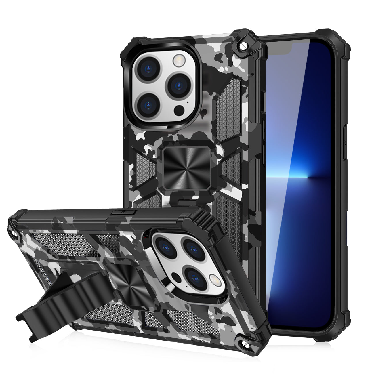 Case TPU With Built-In Kickstand Magnetic Mount Apple iPhone 13 Pro Camouflage