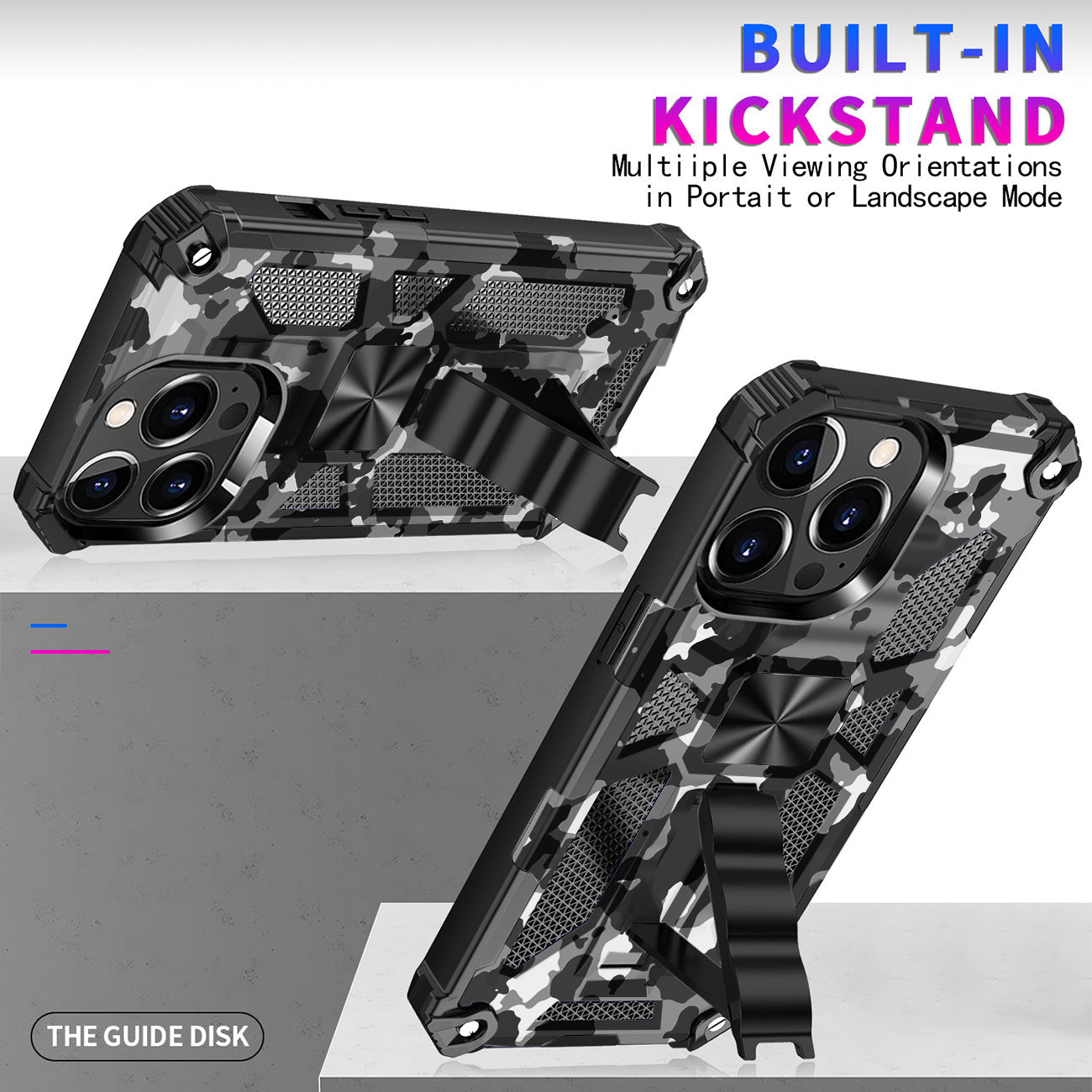Case TPU With Built-In Kickstand Magnetic Mount Apple iPhone 13 Pro Camouflage