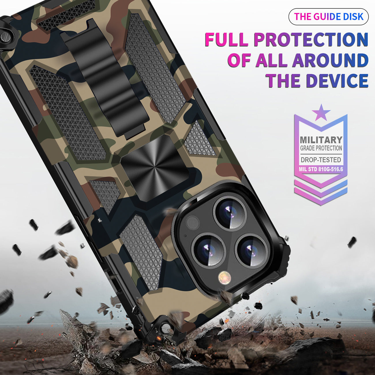 Case TPU With Built-In Kickstand Magnetic Mount Apple iPhone 13 Pro Camouflage