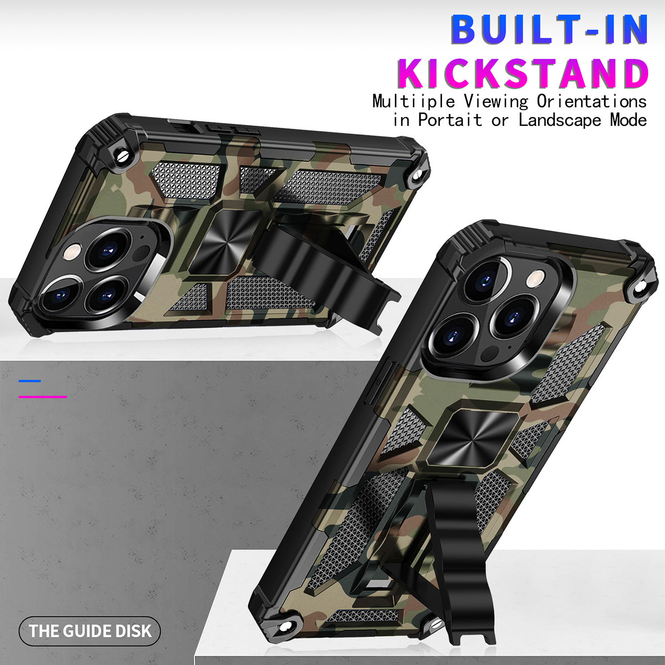 Case TPU With Built-In Kickstand Magnetic Mount Apple iPhone 13 Pro Camouflage